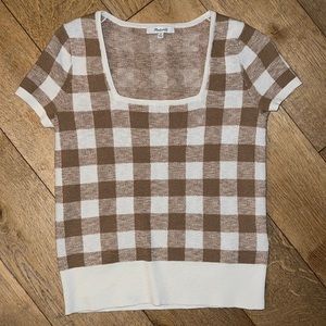 Madewell square neck knit T-shirt in gingham